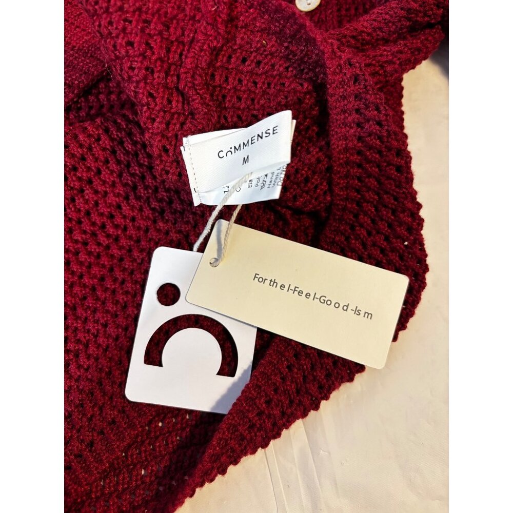 Commense Burgundy Knit Sweater Asymmetric Button Folded Collar Women's Medium - Picture 5 of 10